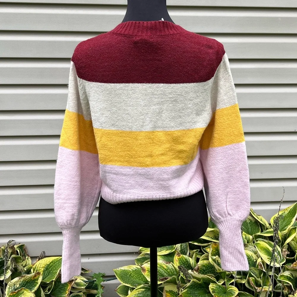 NWT Wild Fable Striped Button Up Balloon Sleeve Crop Sweater - Picture 8 of 8